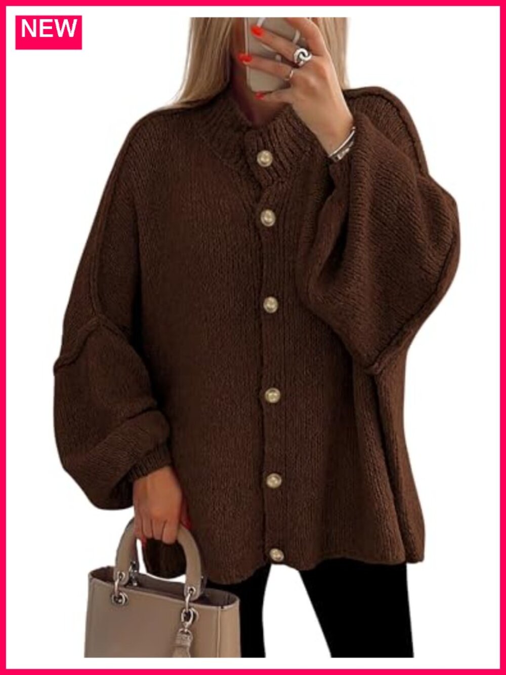 Women's Oversized Chunky Knit Cardigan Sweater Loose Button Down